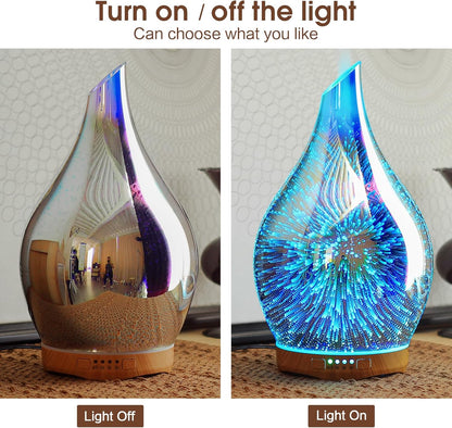 280Ml Essential Oil Diffuser 3D Hand-Blown Glass Aroma Diffusor, Aromatherapy Unltrasonic Cool Mist Deffuser, 7 Color Changing Humidifier, Waterless Shut-Off, Timer Function for Home Office