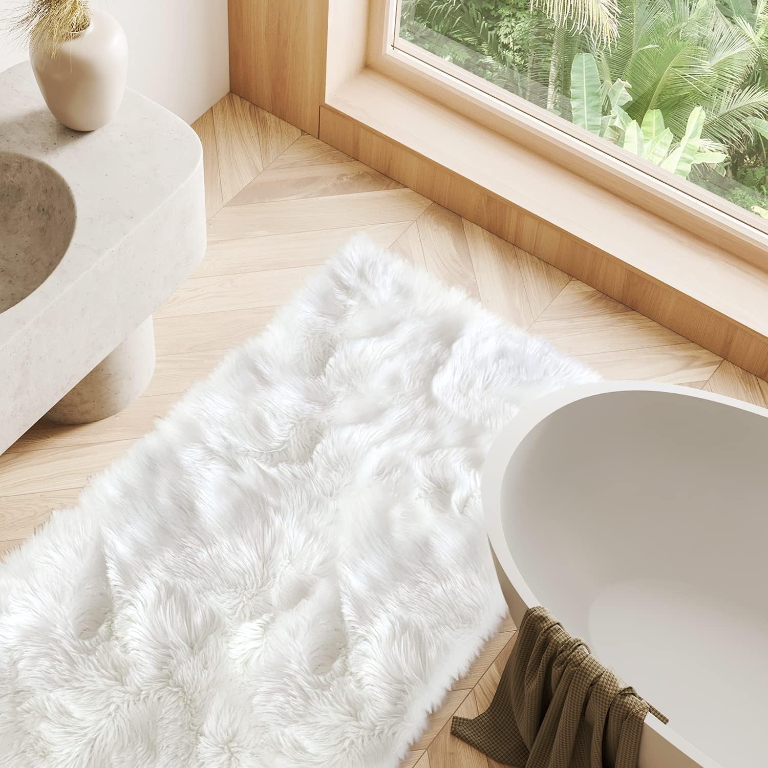 Premium Faux Sheepskin Fur Rug White - 2.3X5 Feet - Best Extra Long Shag Pile Carpet for Bedroom Floor Sofa - Soft Fur Area Rug