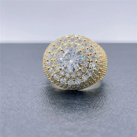 5Ct round Cut Moissanite Men Out Hip Hop Ring 14K Yellow Gold Plated