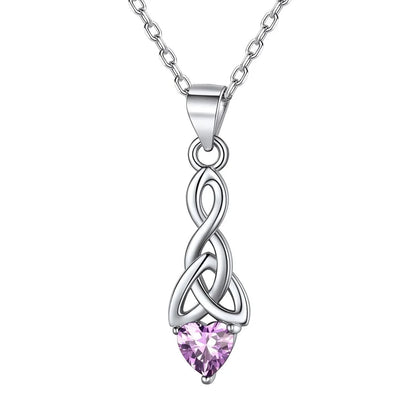 925 Sterling Silver Love Heart Necklaces Celtic Trinity Knot with Birthstones Pendant Necklace for Women Christmas Gift for Her