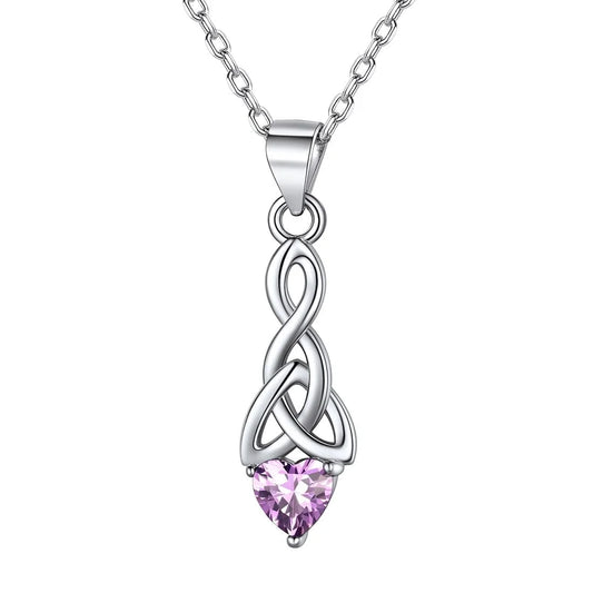 925 Sterling Silver Love Heart Necklaces Celtic Trinity Knot with Birthstones Pendant Necklace for Women Christmas Gift for Her
