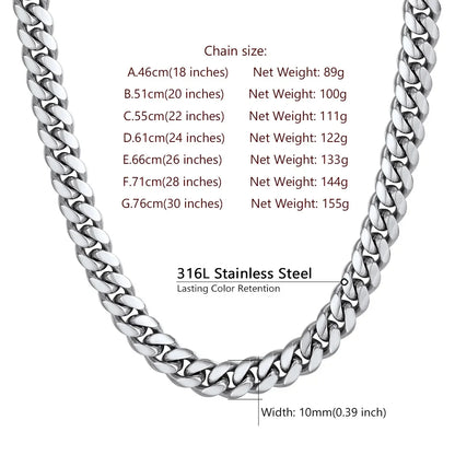 Men Jewelry Hiphop Cuban Chain Stainless Steel Necklace 26Inch 10MM Silver Color Mens Gifts for Dad