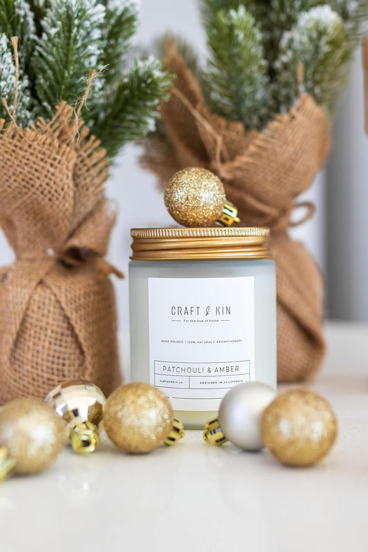 Patchouli & Amber Scented Candle | 8 Oz 45 Hour Long Lasting | Classic Soy Spring Scented Candles Wood Wick | Made with Natural Soy | Gifts for Men and Women