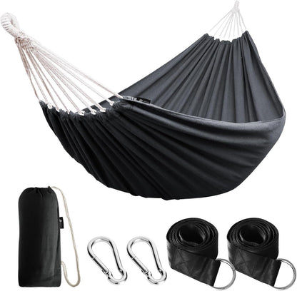 Cotton Hammock Portable Camping Hammocks for Hanging Sturdy Garden Comfortable Fabric Hammock with Tree Straps up to 660Lbs with Travel Bag for Camping Outdoor/Indoor Patio Backyard