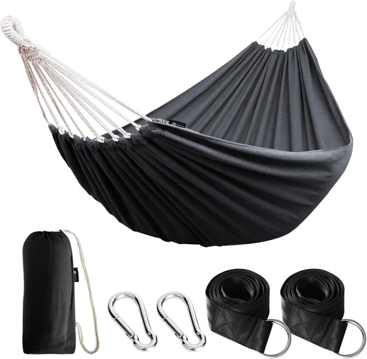 Cotton Hammock Portable Camping Hammocks for Hanging Sturdy Garden Comfortable Fabric Hammock with Tree Straps up to 660Lbs with Travel Bag for Camping Outdoor/Indoor Patio Backyard