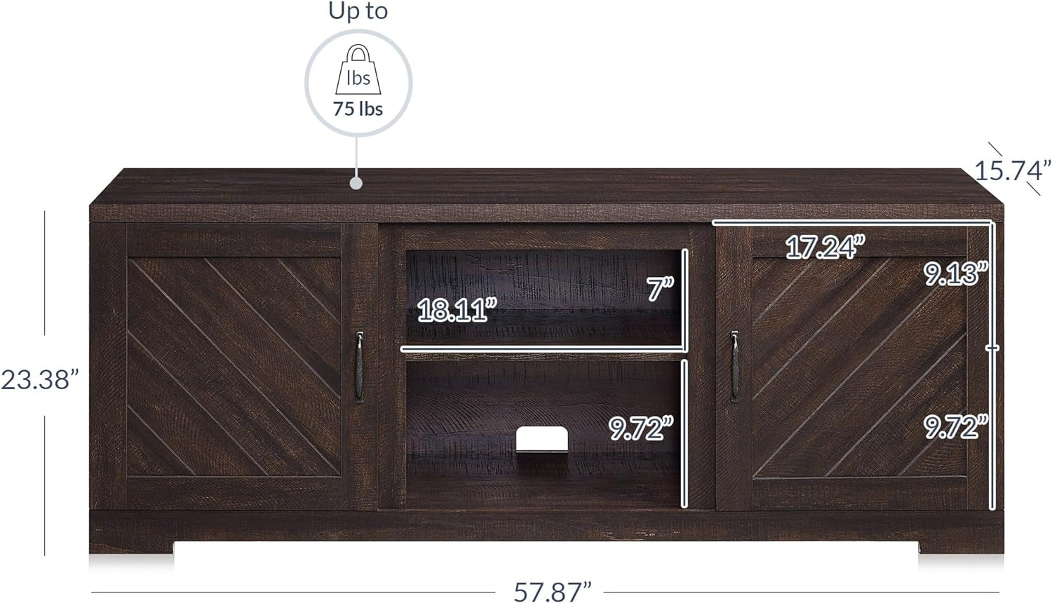 Modern 58 Inch Farmhouse TV Stand & Media Entertainment Center Console Table for Tvs up to 65 Inch with Two Shelves and Storage Cabinets - Hilo (Espresso)
