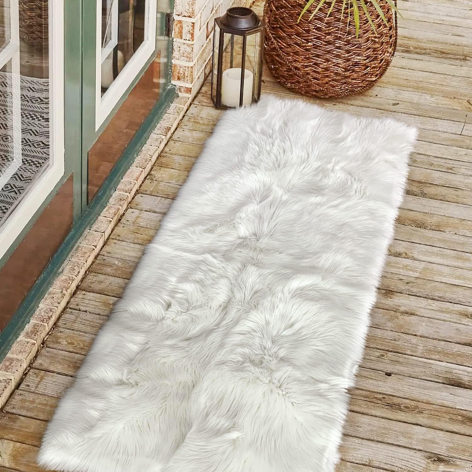 Premium Faux Sheepskin Fur Rug White - 2.3X5 Feet - Best Extra Long Shag Pile Carpet for Bedroom Floor Sofa - Soft Fur Area Rug