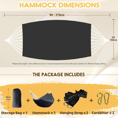 Cotton Hammock Portable Camping Hammocks for Hanging Sturdy Garden Comfortable Fabric Hammock with Tree Straps up to 660Lbs with Travel Bag for Camping Outdoor/Indoor Patio Backyard