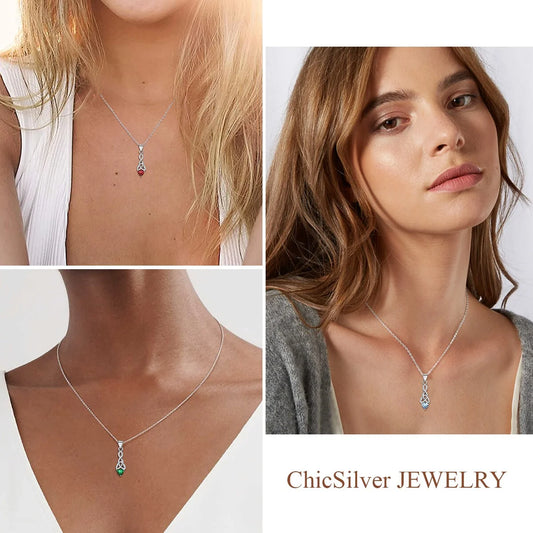 925 Sterling Silver Love Heart Necklaces Celtic Trinity Knot with Birthstones Pendant Necklace for Women Christmas Gift for Her