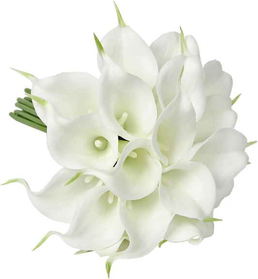 20 Pack 14" Real Touch Artificial Calla Lily - Latex Wedding Flowers for Centerpieces, Bridal Arches, Home Decor (White)