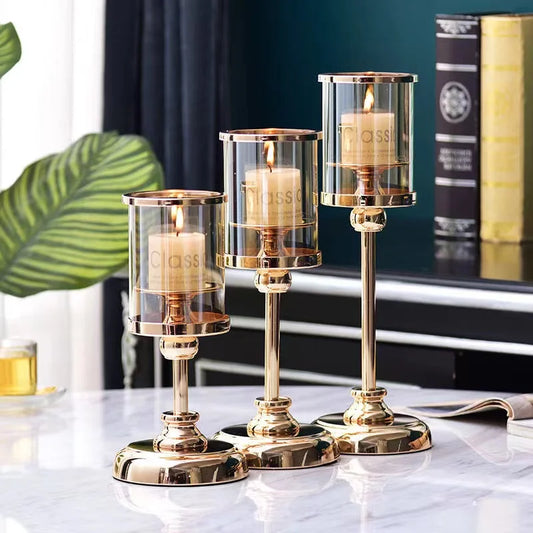 Candle Holders Glass Candlestick for Wedding Christmas Bar Table Decoration Nordic Metal Vintage Candles Stick Home Decor