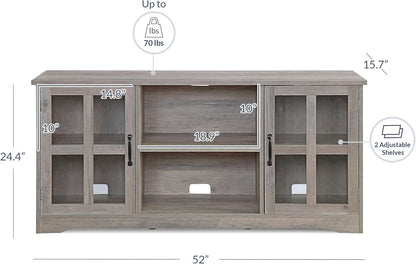 Modern 52 Inch Traditional TV Stand & Media Entertainment Center Console Table for Tvs up to 55 Inch or Sideboard Buffet with Wood Glass Storage Cabinets - Cori (Gray Wash)