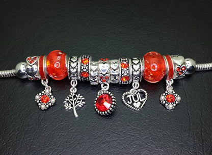 Birthstone Bracelet Multi-Color Charm Beads Silvertone