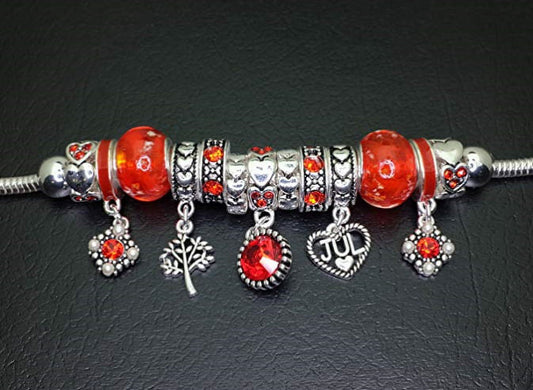 Birthstone Bracelet Multi-Color Charm Beads Silvertone