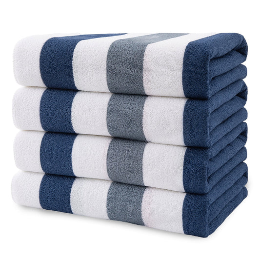 4 Pack Oversized Cabana Stripe Beach Towels, 60X30 Inches Microfiber Lightweight Outdoor Large Swim Towel for Adults (Navy Gray)