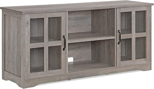 Modern 52 Inch Traditional TV Stand & Media Entertainment Center Console Table for Tvs up to 55 Inch or Sideboard Buffet with Wood Glass Storage Cabinets - Cori (Gray Wash)