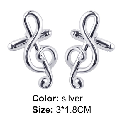 Male Cufflinks Silver Plated Music Notation Shape Alloy Men Cufflinks for Party Silver
