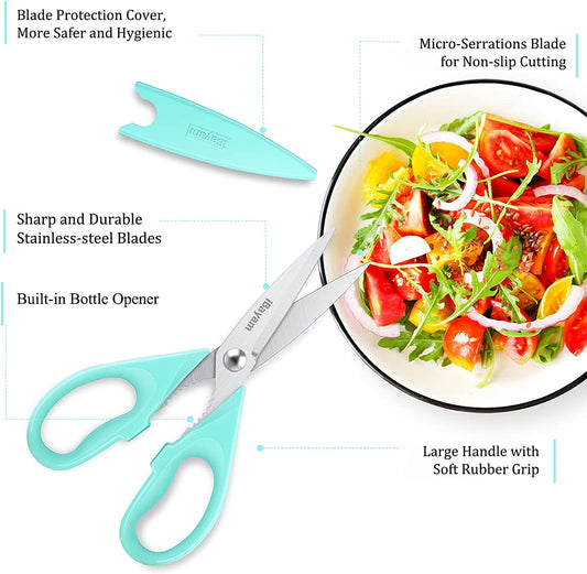 Kitchen Scissors - All Purpose Heavy Duty Meat Scissors, Poultry Shears, Dishwasher Safe, Stainless Steel, 2-Pack, Pastel Pink, Mint Blue