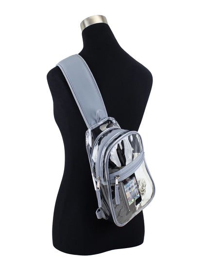 Unisex Clear Sling Stadium Approved Bag, Grey Trim