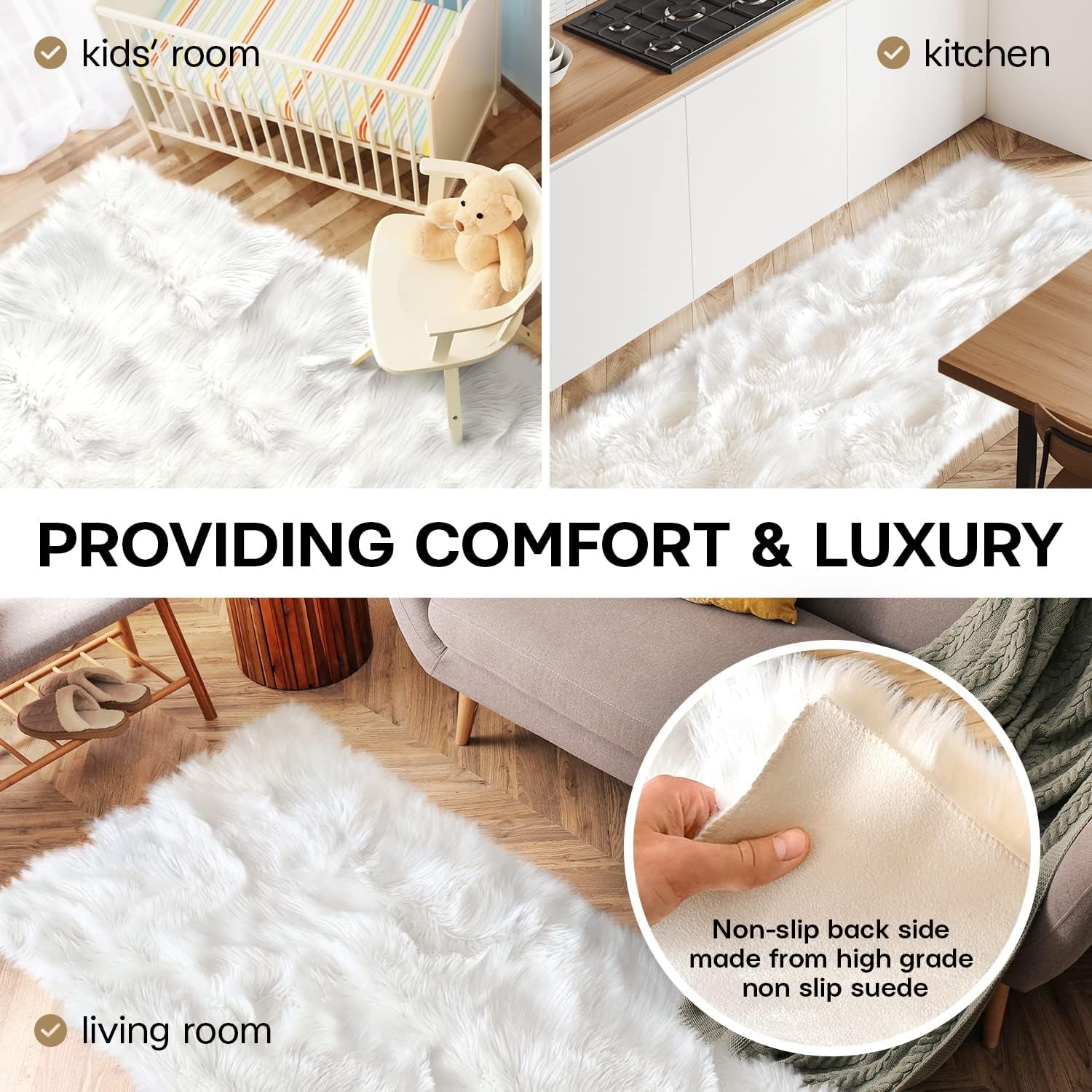 Premium Faux Sheepskin Fur Rug White - 2.3X5 Feet - Best Extra Long Shag Pile Carpet for Bedroom Floor Sofa - Soft Fur Area Rug