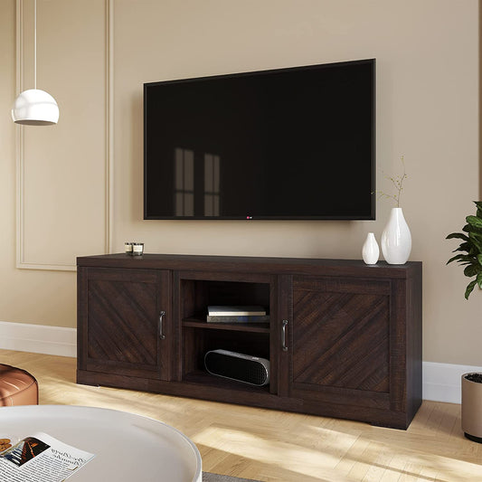 Modern 58 Inch Farmhouse TV Stand & Media Entertainment Center Console Table for Tvs up to 65 Inch with Two Shelves and Storage Cabinets - Hilo (Espresso)