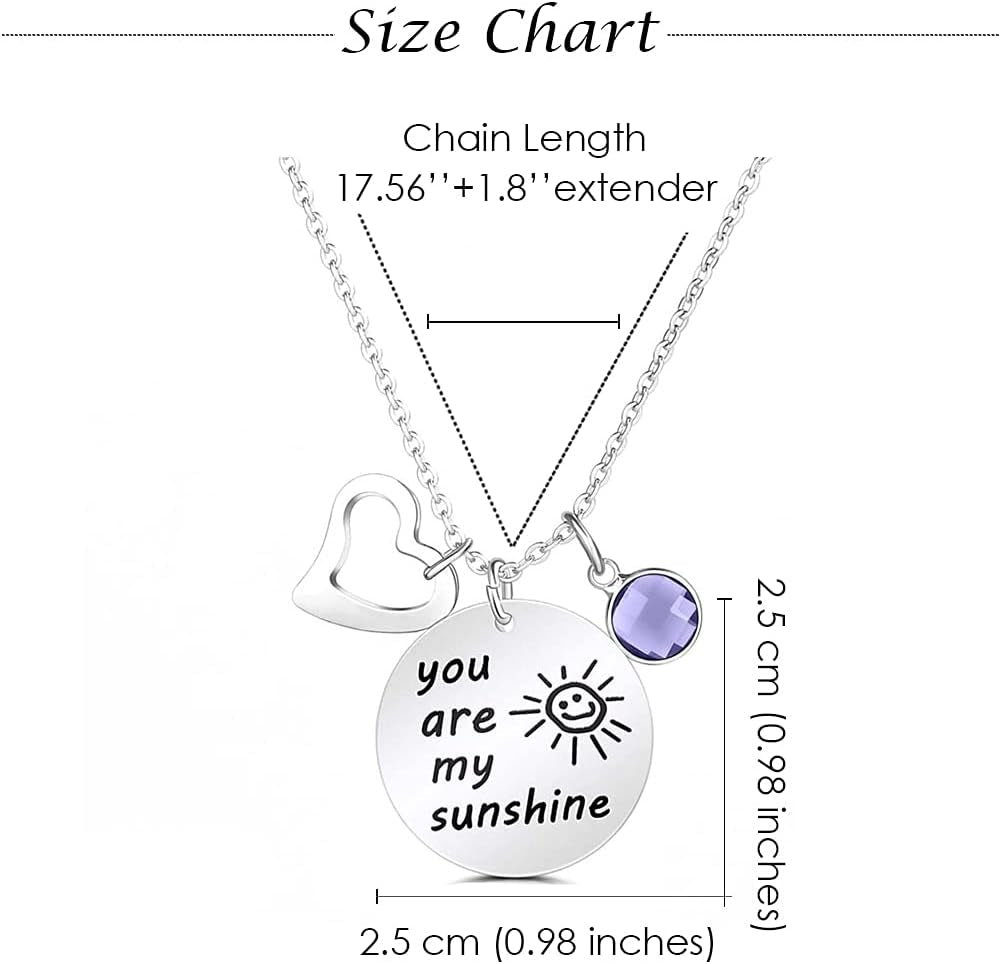 You Are My Sunshine Engraved Necklace for Women Girls Birthstone Pendant Necklace Encouragement Memorial Gifts