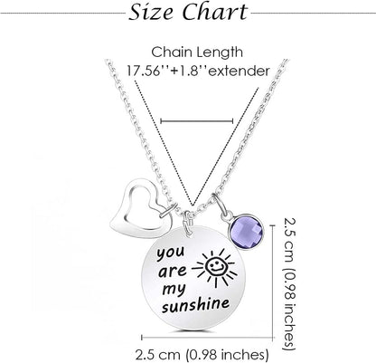 You Are My Sunshine Engraved Necklace for Women Girls Birthstone Pendant Necklace Encouragement Memorial Gifts