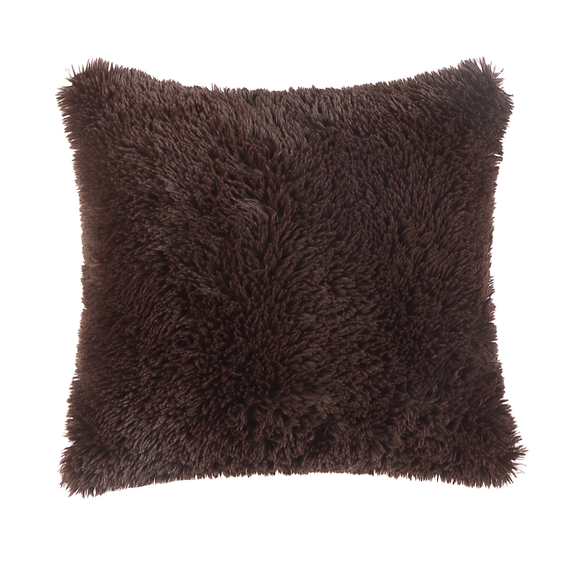 Super Lux Shag Faux Fur Brown Pillow, 19 in X 19 In, Square