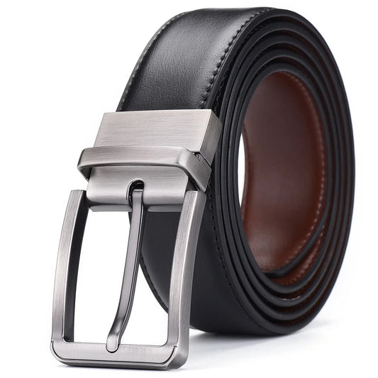 Genuine Leather Belt Double Sided Belt Men Belt Laser Engraving Luxury Strap Male Belt New Fashion Retro Pin Buckle High Quality