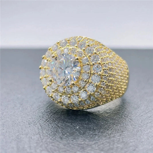 5Ct round Cut Moissanite Men Out Hip Hop Ring 14K Yellow Gold Plated