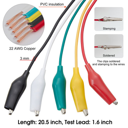 WG-026 10 Pieces and 5 Colors Test Lead Set & Alligator Clips,20.5 Inches / 22 AWG Wire (5 Pack)