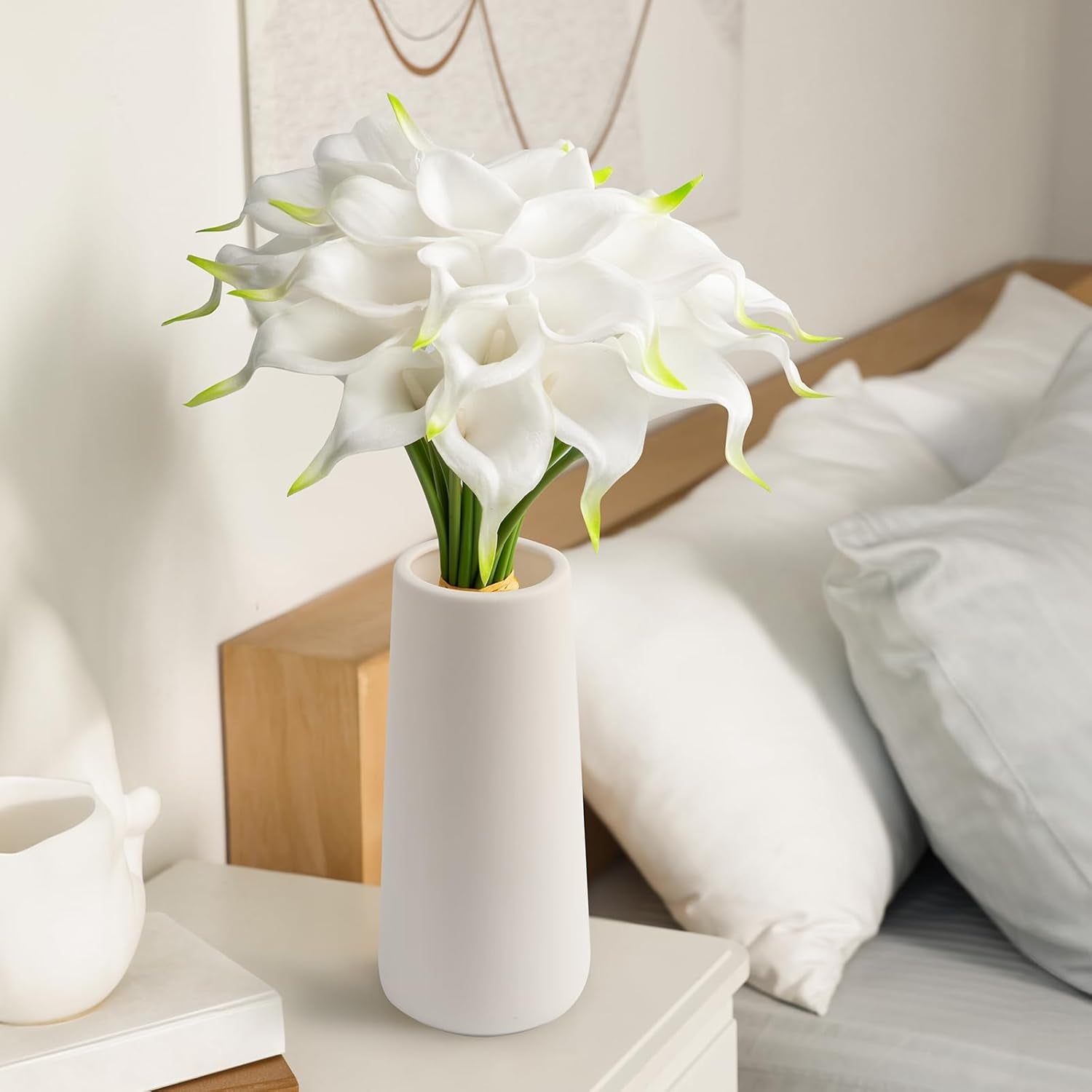 20 Pack 14" Real Touch Artificial Calla Lily - Latex Wedding Flowers for Centerpieces, Bridal Arches, Home Decor (White)