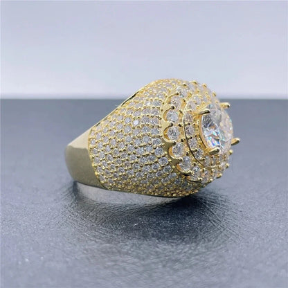 5Ct round Cut Moissanite Men Out Hip Hop Ring 14K Yellow Gold Plated