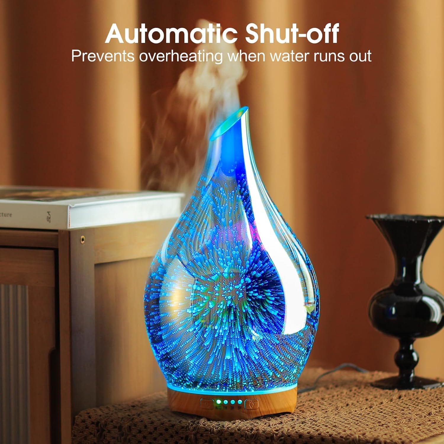 280Ml Essential Oil Diffuser 3D Hand-Blown Glass Aroma Diffusor, Aromatherapy Unltrasonic Cool Mist Deffuser, 7 Color Changing Humidifier, Waterless Shut-Off, Timer Function for Home Office