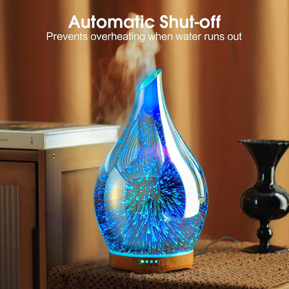 280Ml Essential Oil Diffuser 3D Hand-Blown Glass Aroma Diffusor, Aromatherapy Unltrasonic Cool Mist Deffuser, 7 Color Changing Humidifier, Waterless Shut-Off, Timer Function for Home Office