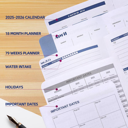 Planner 2025 - January 2025- June 2026 Planner, Yearly Monthly Weekly Daily Planner 2025-2026, 18 Month Planner, Faux Leather Hardcover, 5.2"X7.5", Black