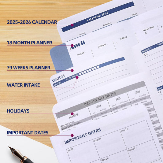 Planner 2025 - January 2025- June 2026 Planner, Yearly Monthly Weekly Daily Planner 2025-2026, 18 Month Planner, Faux Leather Hardcover, 5.2"X7.5", Black