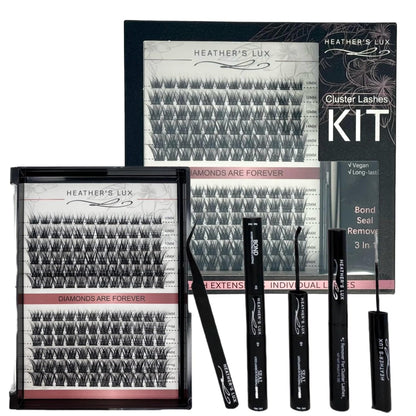 HEATHER’S LUX DIY Eyelash Lash Extension Kit Lash Clusters Lash Kit with 144 Pieces, Tweezers, Bond, Seal & Glue Remover, Reusable Individual Segment Lashes (Champagne Toast)
