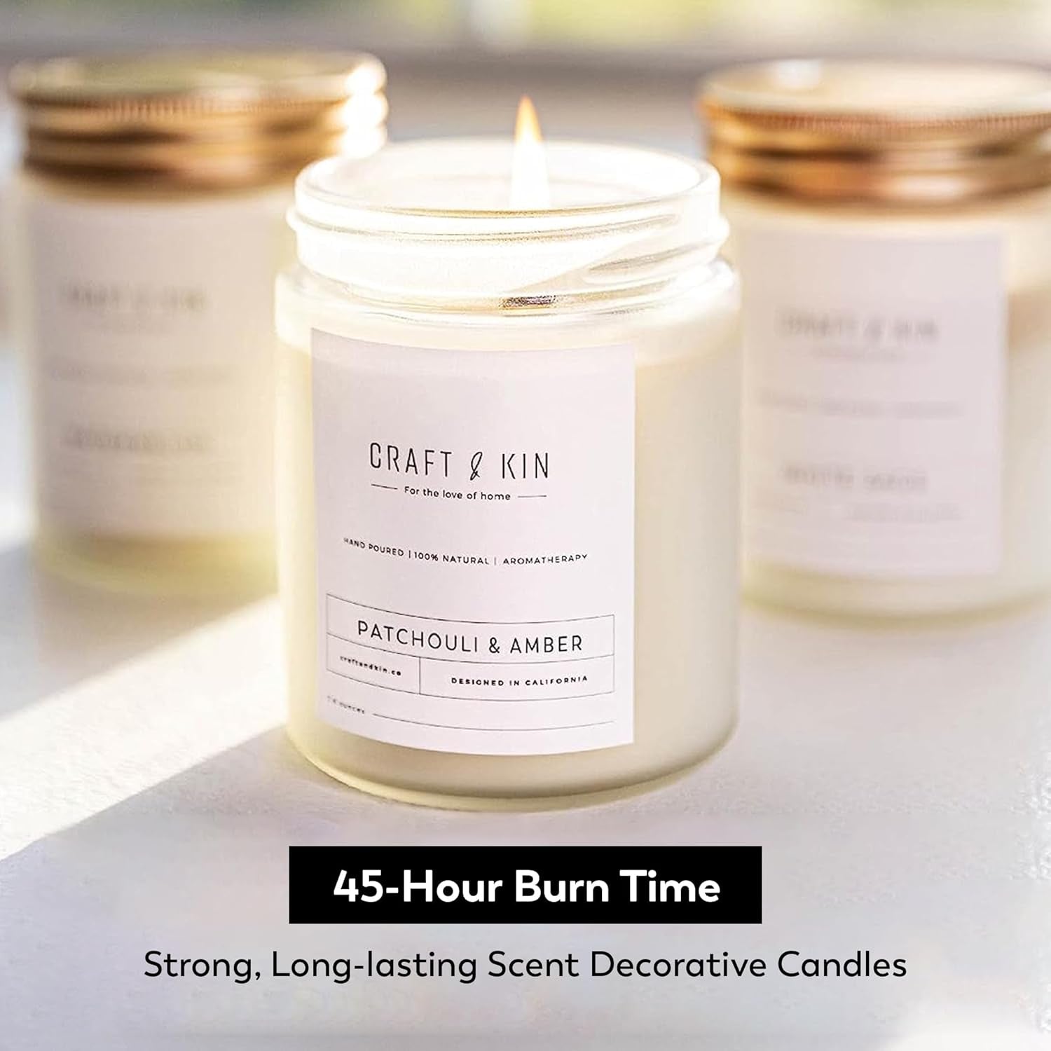 Patchouli & Amber Scented Candle | 8 Oz 45 Hour Long Lasting | Classic Soy Spring Scented Candles Wood Wick | Made with Natural Soy | Gifts for Men and Women