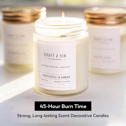 Patchouli & Amber Scented Candle | 8 Oz 45 Hour Long Lasting | Classic Soy Spring Scented Candles Wood Wick | Made with Natural Soy | Gifts for Men and Women