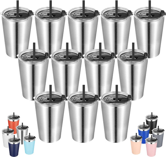 12Oz Tumbler Stainless Steel Tumbler Bulk Vacuum Insulated Double Wall Travel Tumbler with Lid and Straw Reusable Tumbler, Stainless 12 Pack