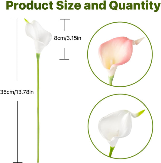 20 Pack 14" Real Touch Artificial Calla Lily - Latex Wedding Flowers for Centerpieces, Bridal Arches, Home Decor (White)