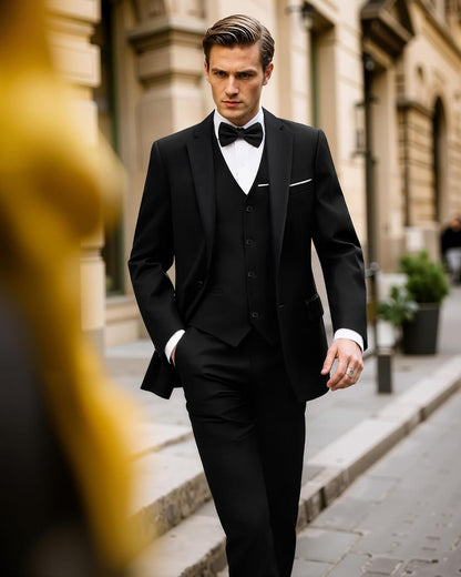 Men'S 3 Pieces Suit Elegant Solid One Button Slim Fit Single Breasted Party Blazer Vest Pants Set