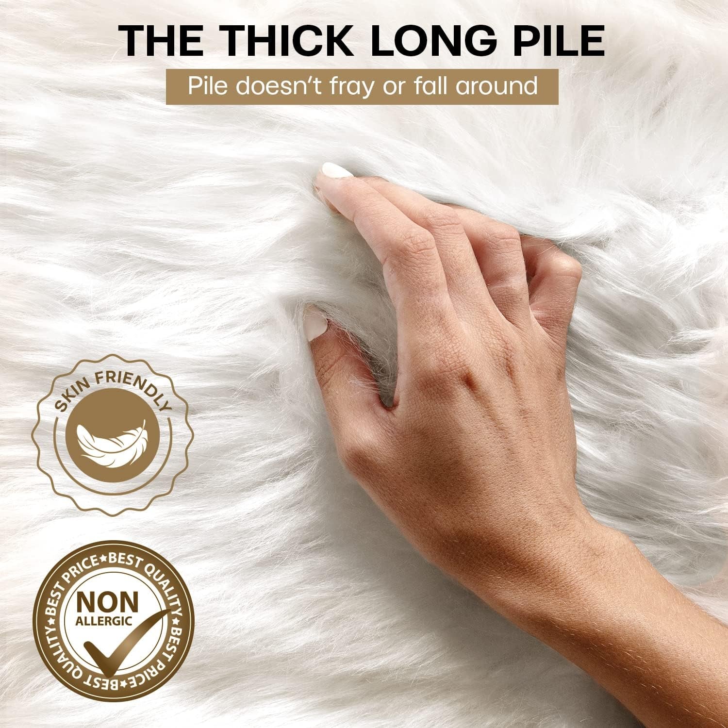 Premium Faux Sheepskin Fur Rug White - 2.3X5 Feet - Best Extra Long Shag Pile Carpet for Bedroom Floor Sofa - Soft Fur Area Rug