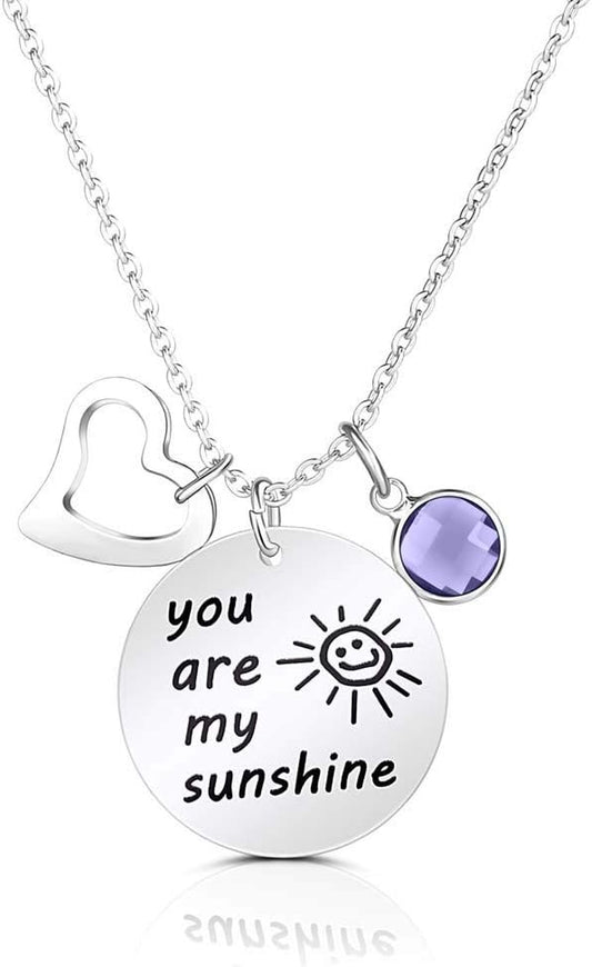 You Are My Sunshine Engraved Necklace for Women Girls Birthstone Pendant Necklace Encouragement Memorial Gifts