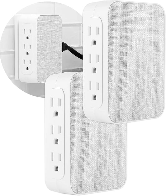 6-Outlet Extender Sur Protector 2 Pack, Side Access, 1200 Joules, Wall Tap Adapter, 3-Prong, UL Listed, Gray Fabric, 56213